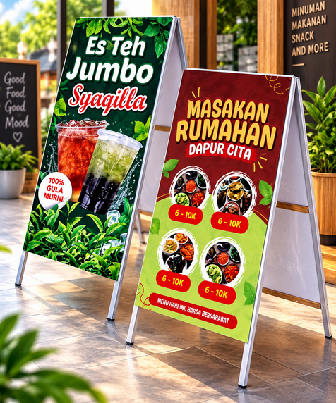 bikin stand baner segitiga cocok untuk jualan  di singaraja murah